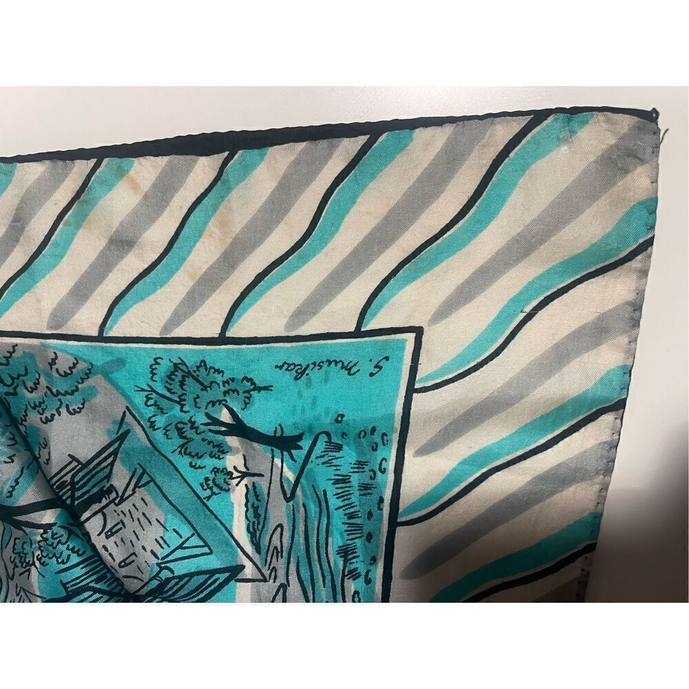 Lot of 4 Vintage Scarf Lot Avon Red Blue Purple Park Scene - Picture 3 of 12